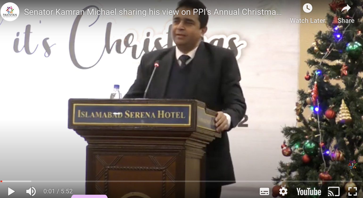 Senator Kamran Michael sharing his view on PPI's Annual Christmas Dinner